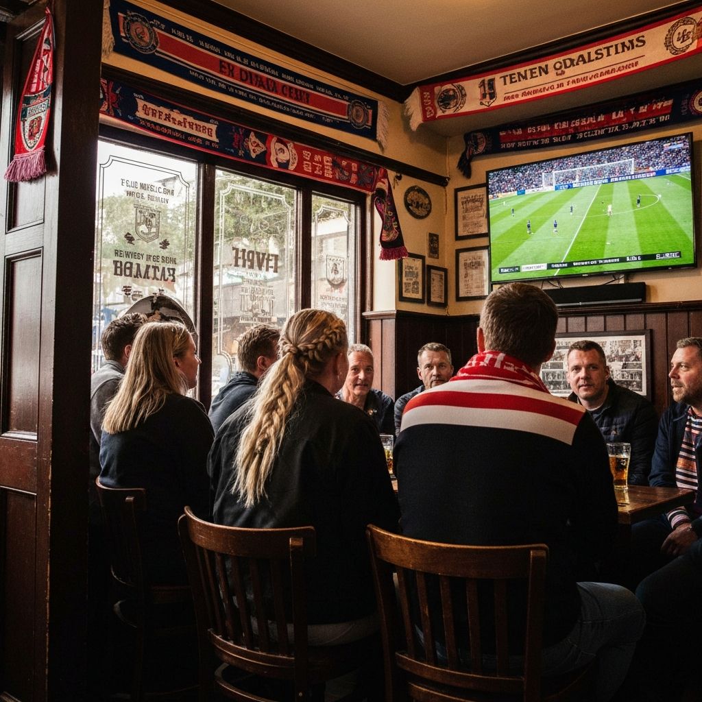 Pub showing live football with fans watching