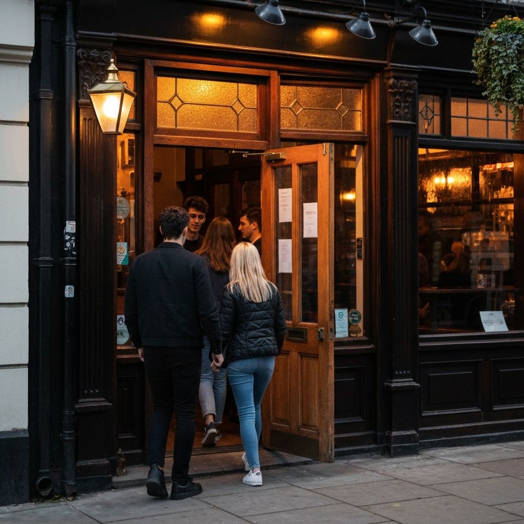 Customers walking into a welcoming pub