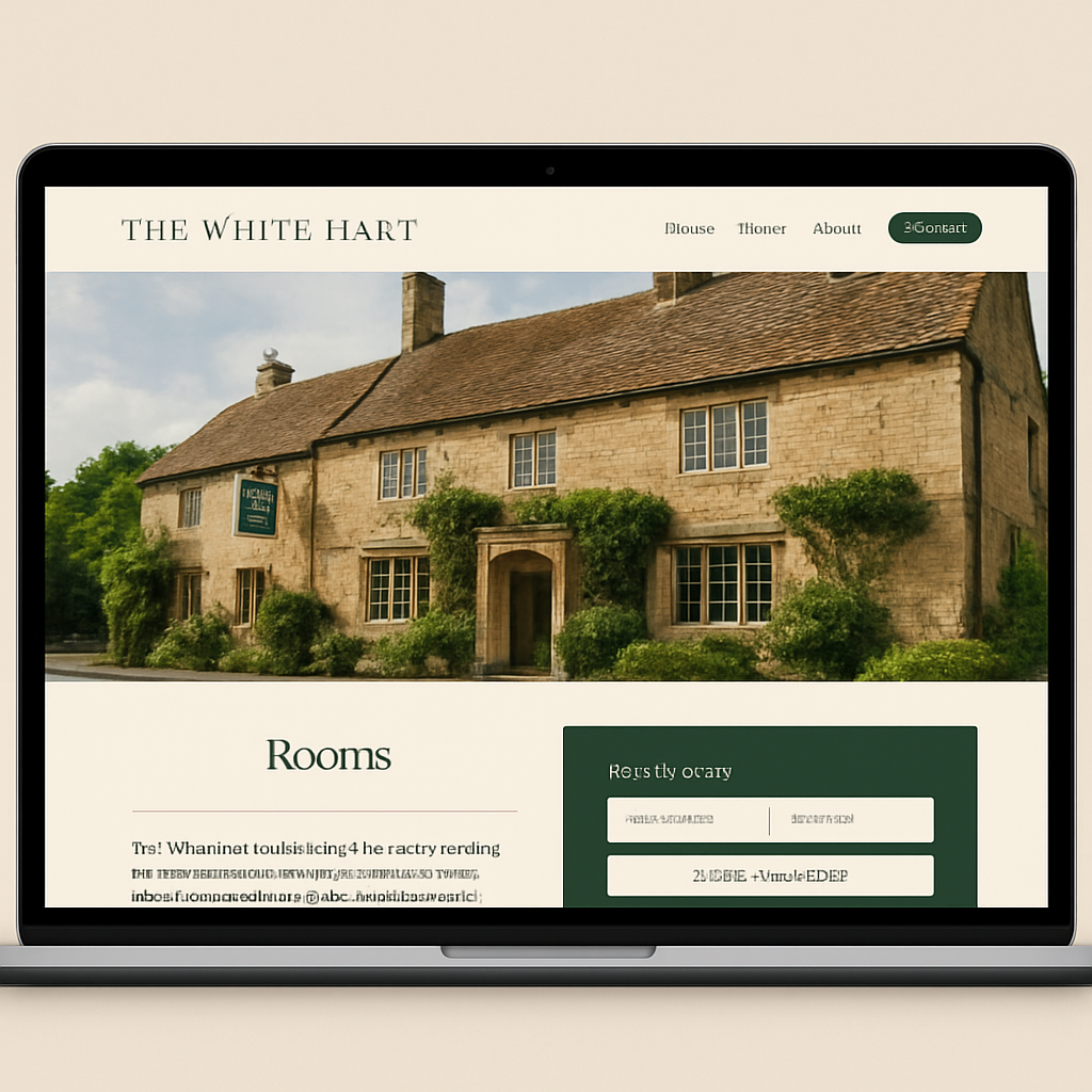 The White Hart pub website design example — a coaching inn with rooms