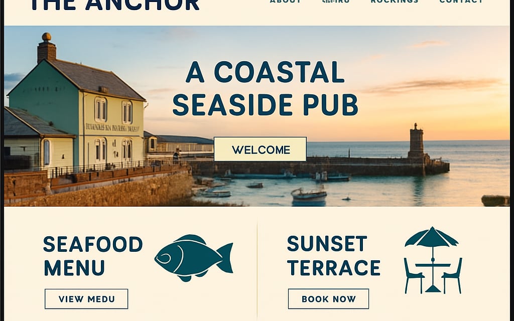 The Anchor pub website design example — a seaside free house